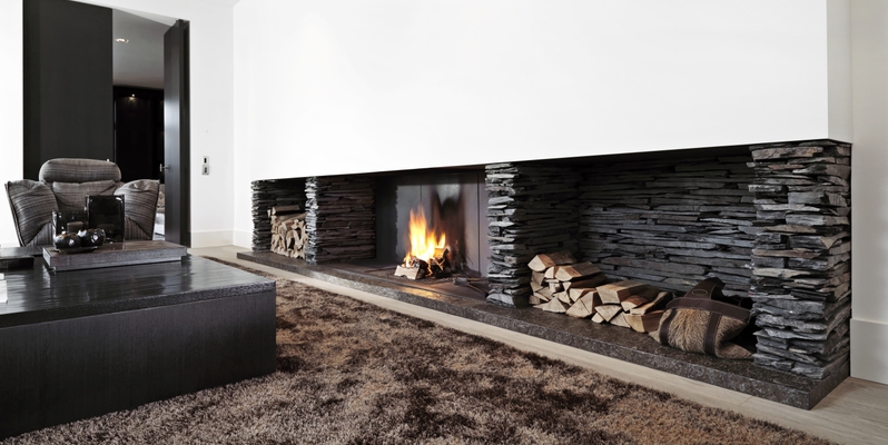 hip & happening woonkamer modern inbouw front hout rechthoekig steenmotief 
