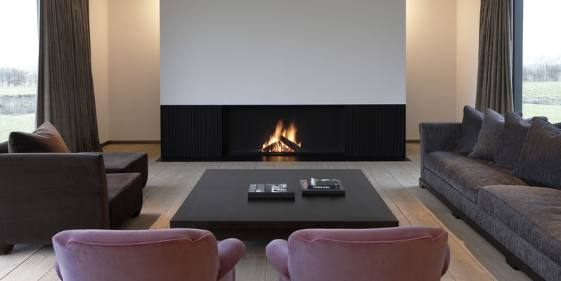 hip & happening woonkamer modern inbouw front rechthoek gas zwart wit 