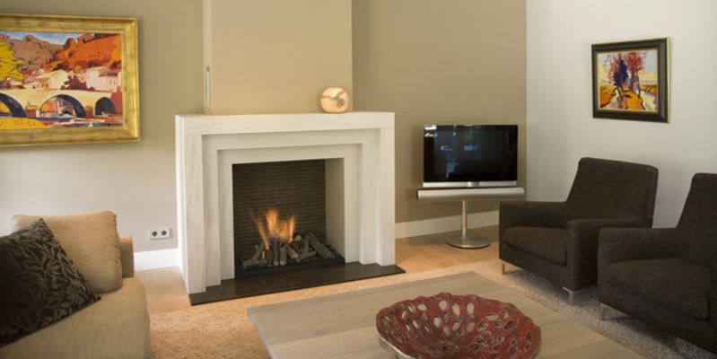 hip & happening woonkamer modern vierkant inbouw front schouw gas zwart wit 