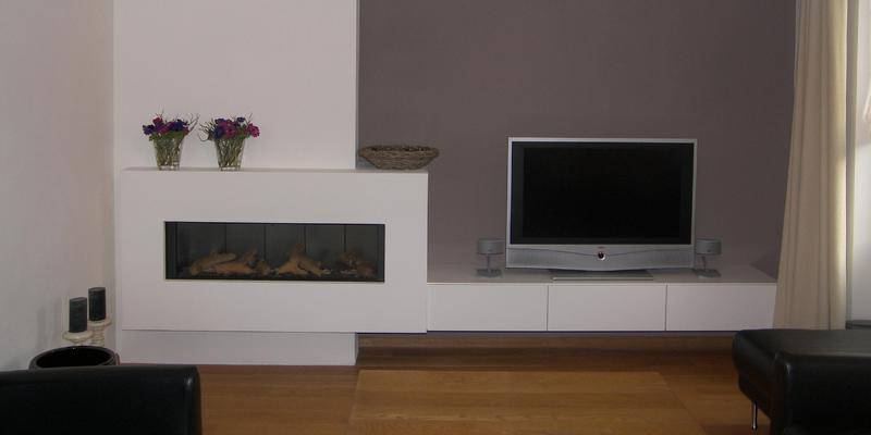 hip & happening woonkamer modern inbouw front schouw rechthoek gas wit grijs 