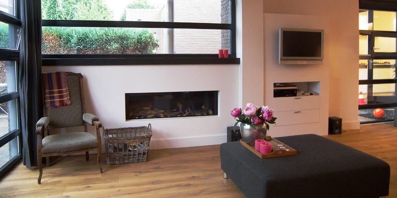 hip & happening woonkamer modern inbouw front rechthoek gas zwart wit 