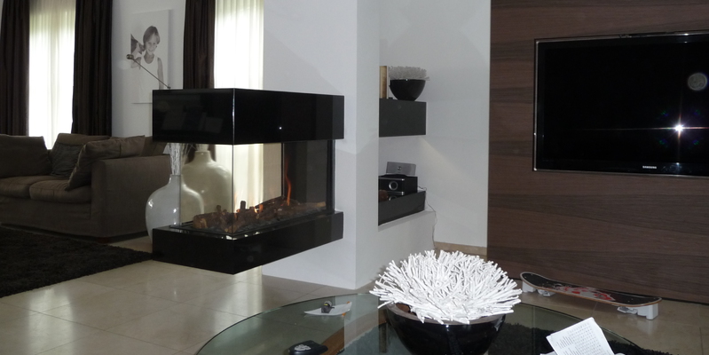 hip & happening woonkamer modern driezijdig gas hangend hoekig zwart wit 