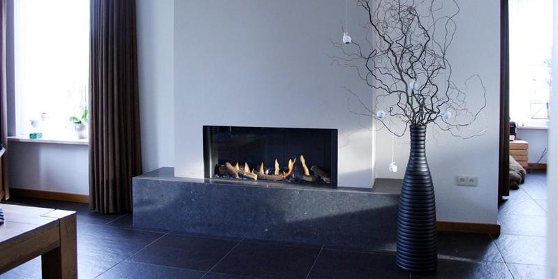 woonkamer modern inbouw front rechthoek licht & sprankelend gas wit grijs 