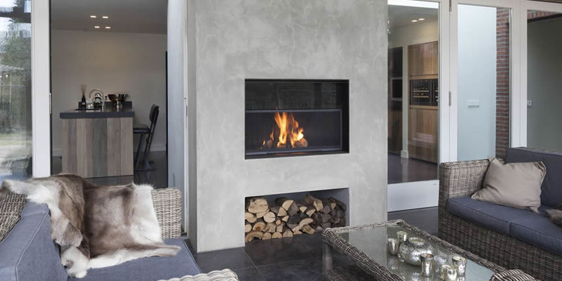 hip & happening woonkamer modern grijs inbouw front zwart rechthoek gas 