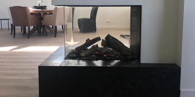 hip & happening woonkamer modern inbouw zwart driezijdig gas hoekig plateau  