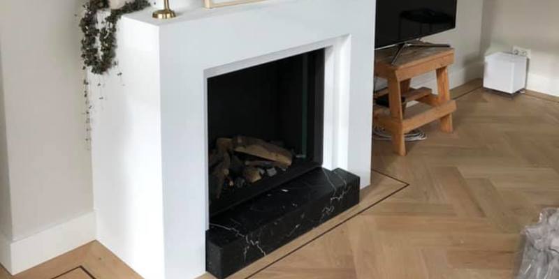woonkamer modern vierkant inbouw front licht & sprankelend gas wit 
