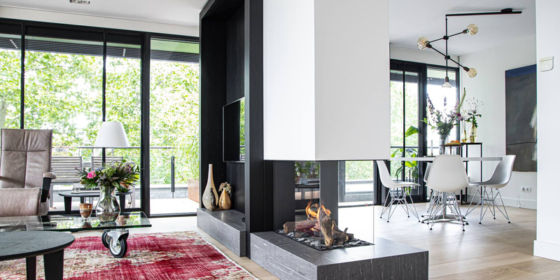 woonkamer modern inbouw rechthoek driezijdig gas wit grijs industriele look 