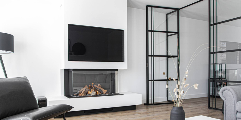 hip & happening woonkamer modern inbouw rechthoek driezijdig gas zwart wit 