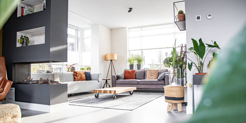 hip & happening woonkamer modern doorkijk grijs inbouw rechthoek gas 